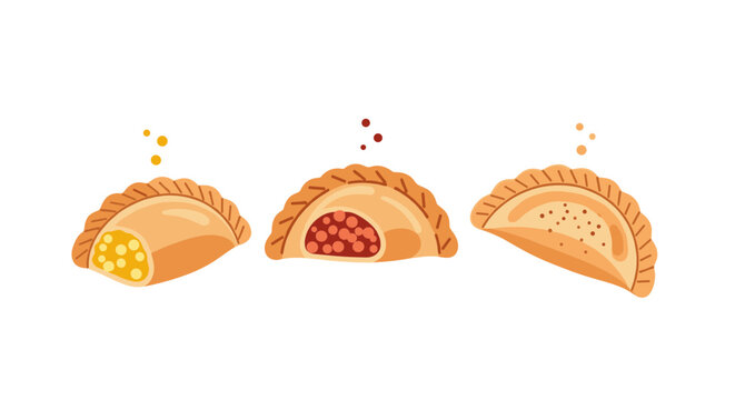Three different empanadas with various fillings