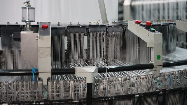 Polypropylene woven fabric manufacturing machine in action
