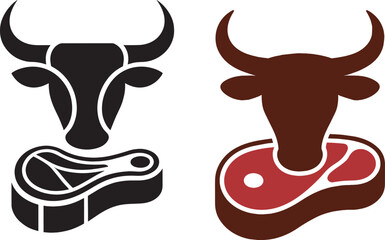 Obraz premium Bull Head Steak Logo Set for Steakhouse Restaurant Branding, BBQ Grill Identity and Premium Beef Butcher Shop Packaging Design