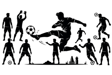 Fototapeta premium Soccer team lineup silhouette, black flat vector collection, white background