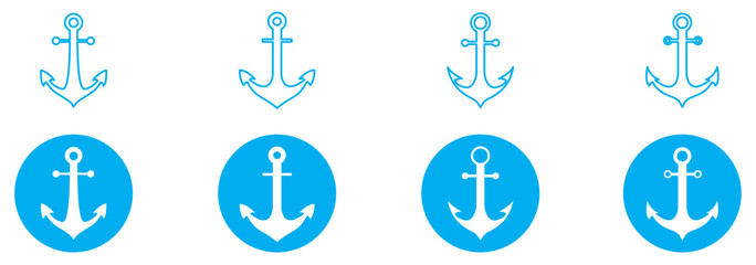 Nautical Anchor Icons Set, Marine Symbol Collection, Vintage Maritime Graphics, Vector Illustration for Sea and Ocean Themes © KHOMA