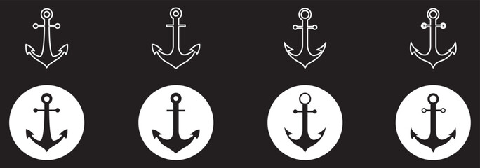 Nautical Anchor Icons Set, Marine Symbol Collection, Vintage Maritime Graphics, Vector Illustration for Sea and Ocean Themes © KHOMA