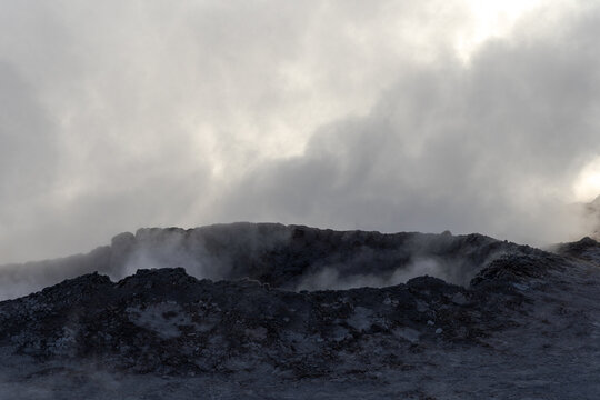 Steaming geyser field at Sol de Manana, Bolivia
