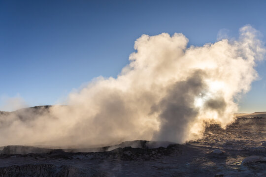 Steaming geyser field at Sol de Manana, Bolivia Altiplano