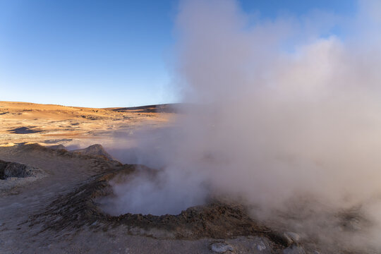 Geothermal steam at Sol de Manana Geysers, Bolivia