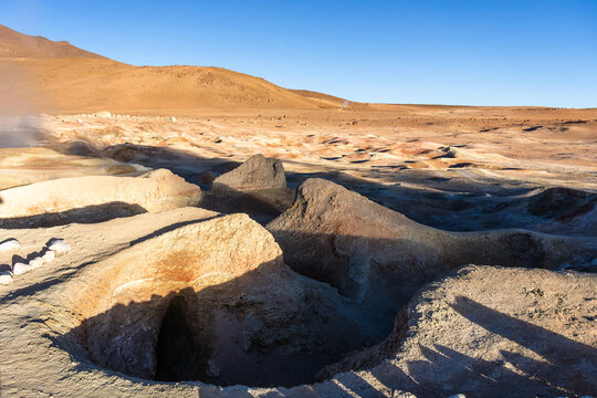 Geothermal landscape of Sol de Manana Geysers, Bolivia
