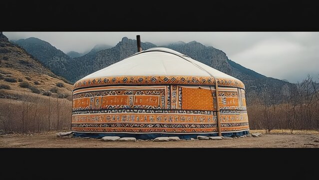 Traditional Mongolian Ger (Yurt) in Rural Landscape, Authentic Nomad Life, Travel Destination, Central Asia, Pastoral Culture.