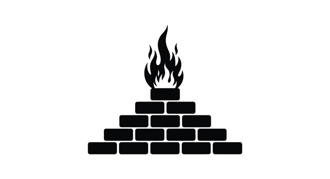Brick wall with flames on top silhouette
