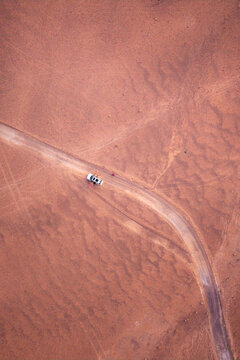 Aerial view of scenic road crossing the Atacama Desert