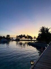 Fototapeta premium Exotic island sunset with dramatic sky in the Maldives