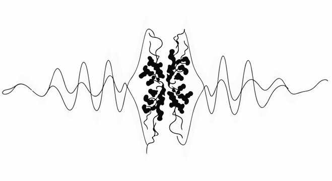Abstract representation of protein folding and wave patterns, symbolizing scientific research and data.
