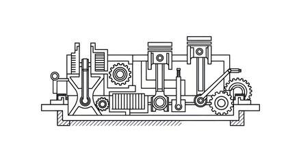 Naklejka premium Internal Combustion Engine Diagram, Piston, Crankshaft, Gears, Mechanical Engineering