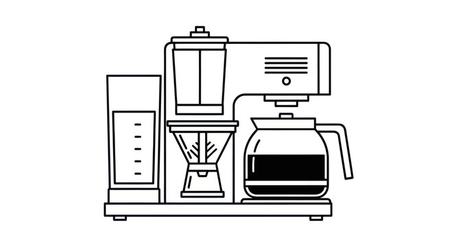 Modern Drip Coffee Maker Icon - Vector Line Art Illustration