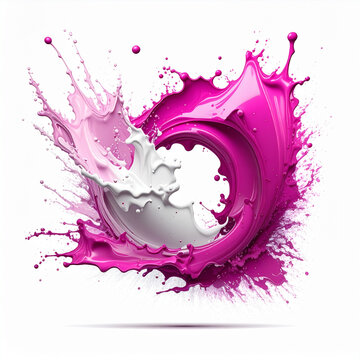 Pink and white liquid splashes swirling in motion