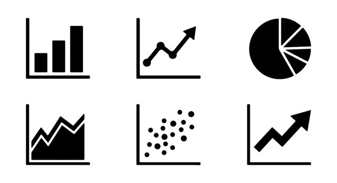 Business Data Icons, Financial Charts, Vector Graphics Set, Analytics and Statistics