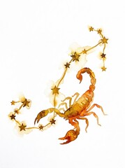 Obraz premium Scorpio constellation with scorpion, deep gold watercolour illustration