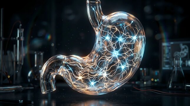 Second Brain Concept: 3D Visualization of the Enteric Nervous System inside a Transparent Stomach for Functional Medicine
