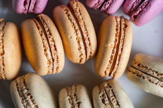 Tempting assortment of colorful sweet macarons