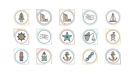 Fototapeta premium Nautical Icons Set: Marine and Sailing Symbols Collection