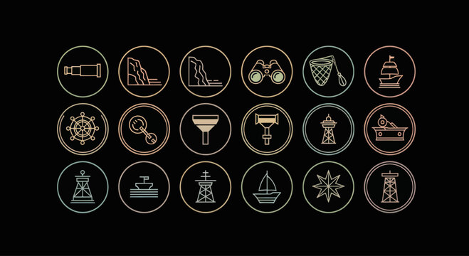 Nautical Icons Set: Navigation, Sailing, and Maritime Symbols