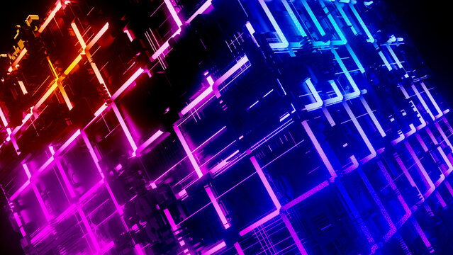 Glowing Multi-Color 3D Cube on Dark Background