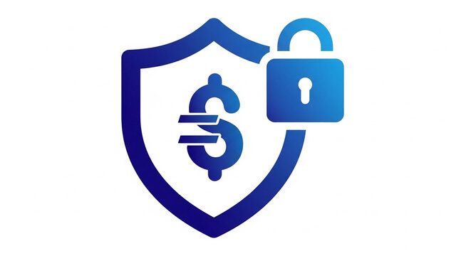 Blue gradient shield icon with dollar sign and security lock
