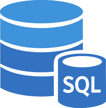 Database Server Icon with SQL Text for Structured Data Storage and Management