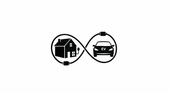 Electric vehicle charging at home integrated into an endless loop symbolizing sustainability and continuous energy flow.