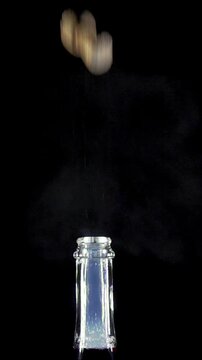 Champagne Bottle Cork Pops and Liquid Pours out in Super Slow Motion at 1000 Fps Captured in 4k Vertical Format