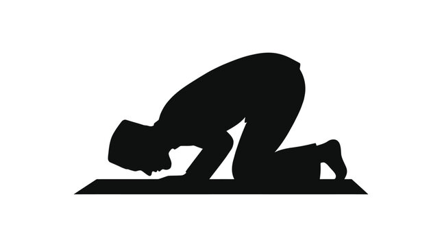 Praying person silhouette on white background islamic religious posture