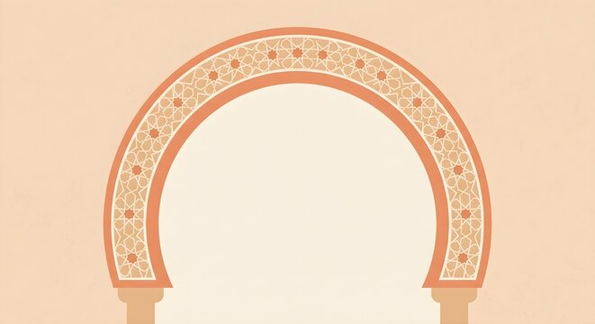 Minimalist Flat Design Islamic Arch with Traditional Geometric Patterns for Background