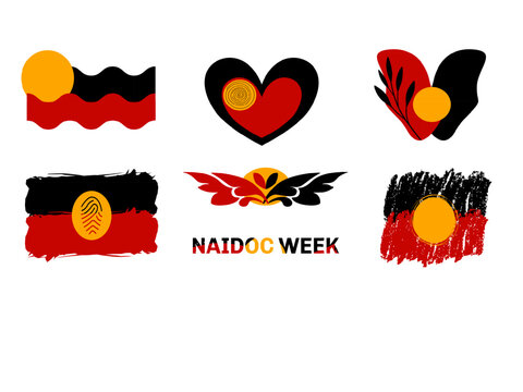 Australian Aboriginal Flag shape for NAIDOC Week Celebration, Indigenous Culture and Heritage Concept
