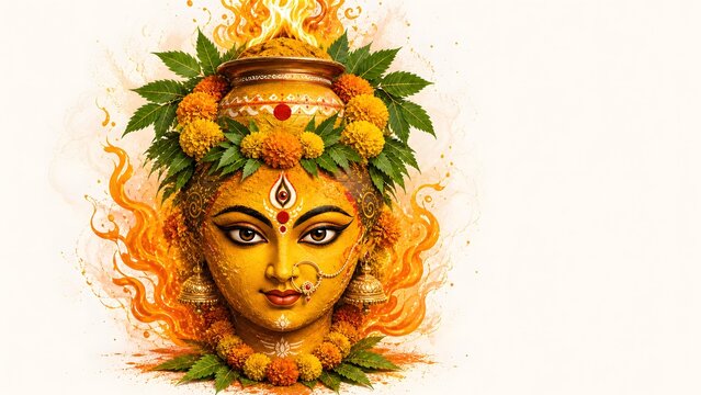 Bonalu Goddess Portrait with Floral Decoration and Sacred Telangana Festival Poster Design