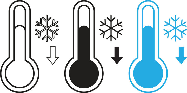 Thermometer with snowflake icon set representing low temperature cold weather and winter climate conditions vector illustration