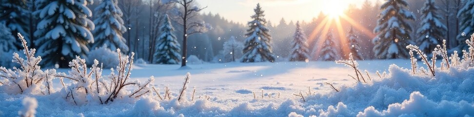 Fototapeta premium A frosted windowpane reveals a winter landscape, glazed with ice crystals and a dusting of snow Sunlight catches the frozen beauty, creating a shimmering effect , snow, window