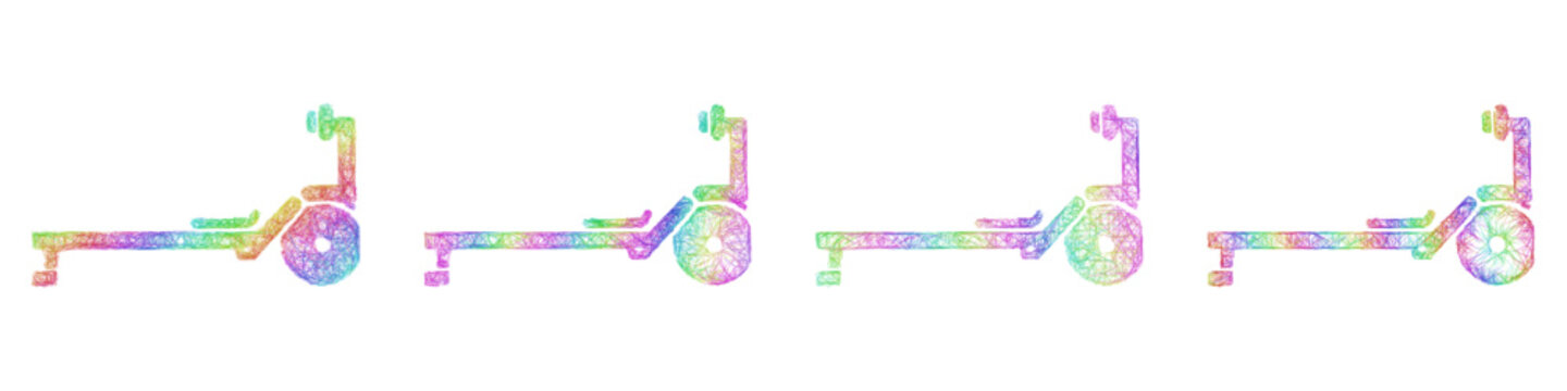 Multicolored sketch rowing machine icon design set