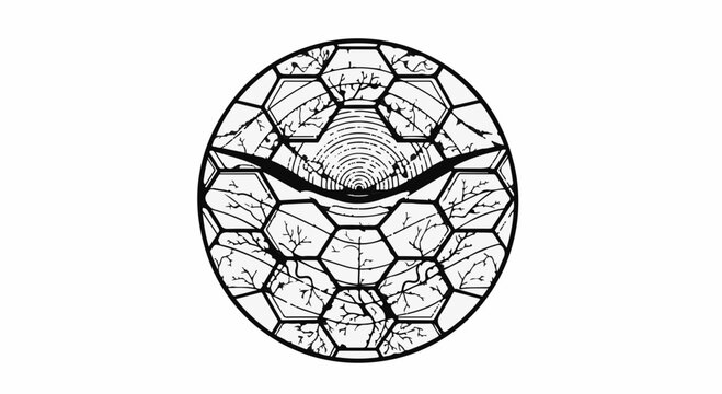 Intricate circular pattern with organic, branching lines and geometric honeycomb structure