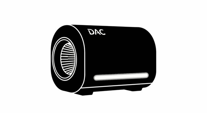 Modern digital audio converter device with sleek design and illuminated indicator