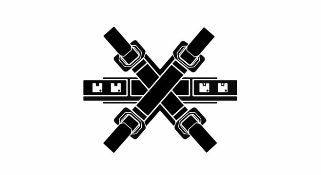 Graphic icon representing secure transport and logistics with crossed straps and cargo boxes