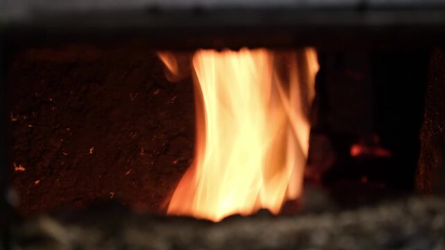 Burning Flame in Stove Closeup 
