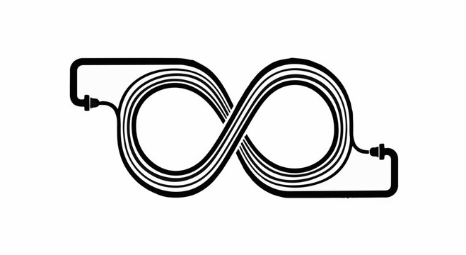 Endless loop of power cables forming an infinity symbol, representing perpetual energy or connection.