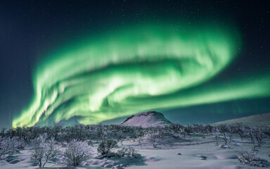 Aurora Borealis over the iconic Saana mountain in Finnish Lapland © Renatas