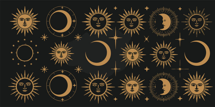 Celestial Sun and Moon Symbols on Dark Background astrology