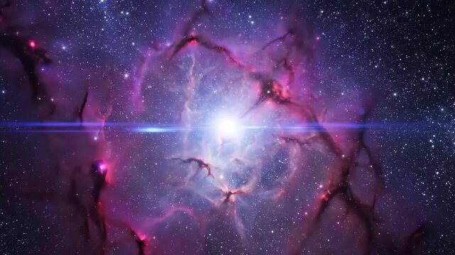 Stunning cosmic nebula with vibrant purple gas clouds and glowing stars in deep space