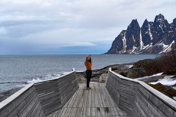 Fototapeta premium Traveling in Norway With Mountains and Sea in the Background