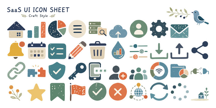   Craft Style SaaS UI Icon Collection、SaaS向けクラフト風UIアイコンセット