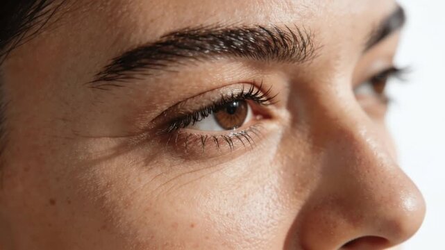Close-up of Female Brown Eye with Fine Lines and Crow's Feet