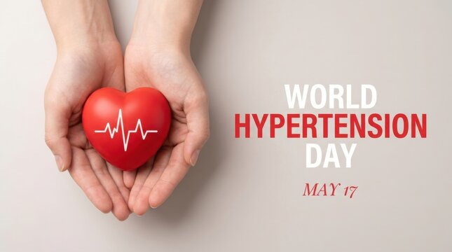 World hypertension day may 17 awareness concept with heart in hands