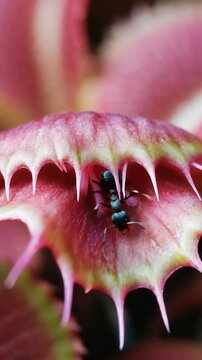 Extreme macro inside a Venus flytrap revealing trigger hairs and an an