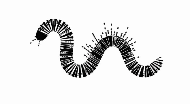 Whimsical caterpillar illustration with abstract, radiating patterns